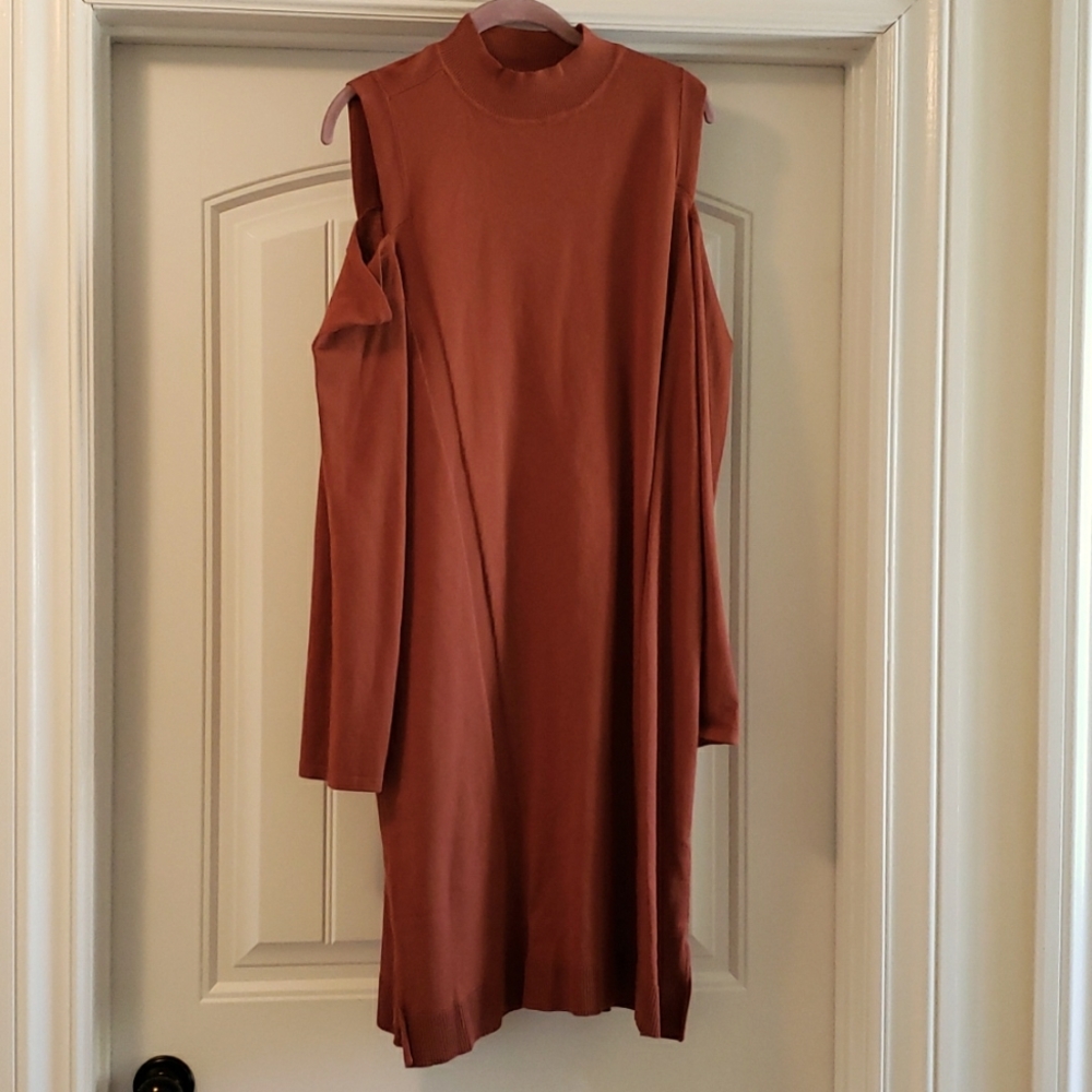 Brown cold should sweater dress